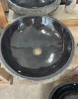 Round Andesite Chisel Stone Basin 06 - 45cm Dia