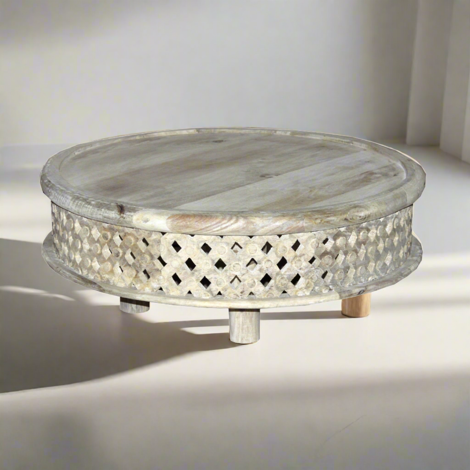 Round Indian Carved Coffee Table