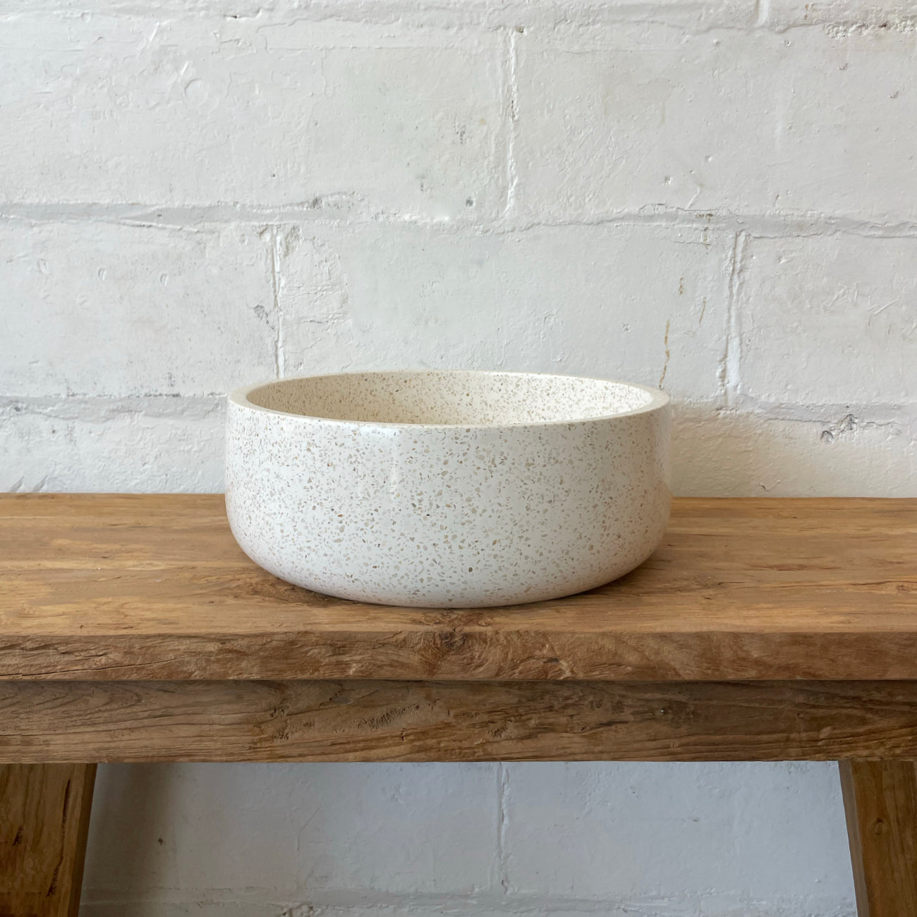 Round Jai Concrete Terrazzo Stone Basin - Sandy White