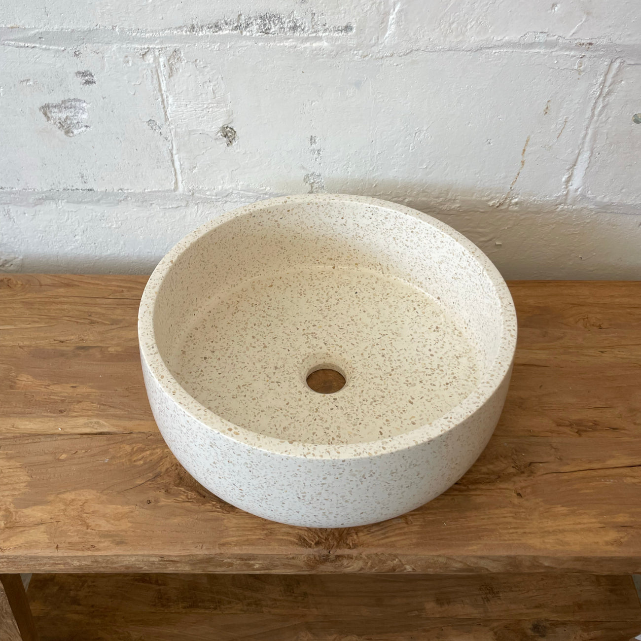 Round Jai Concrete Terrazzo Stone Basin - Sandy White