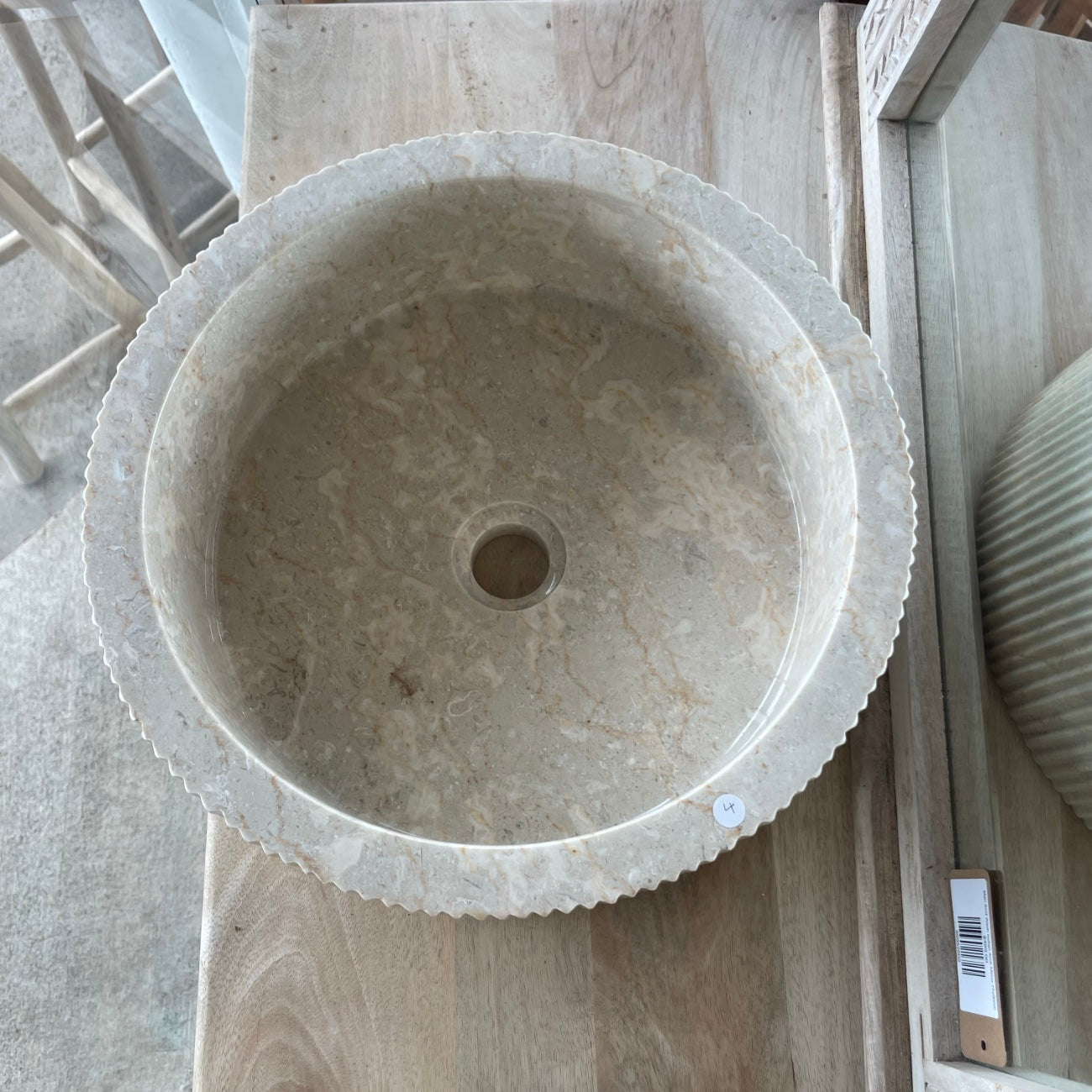 Round Ribbed Marble Stone Basin