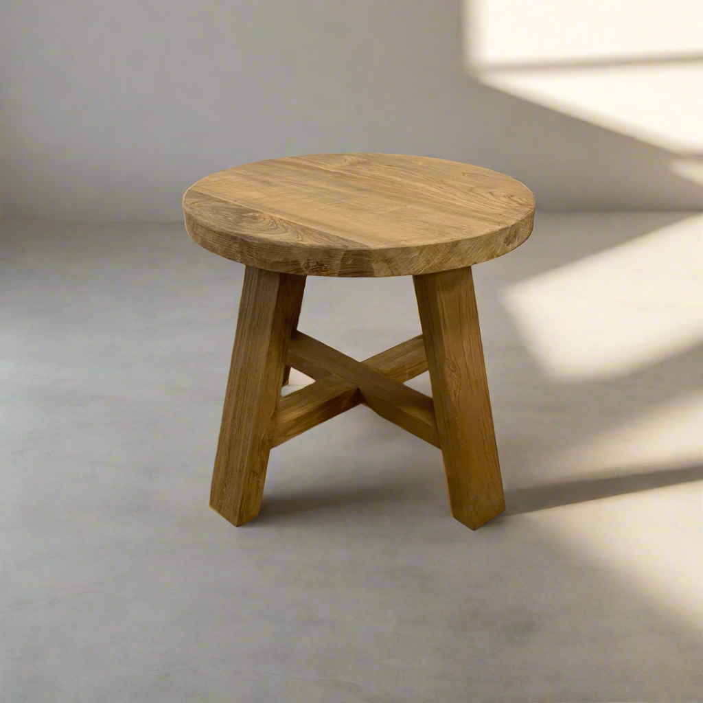 Round Rustic Teak Coffee Table 50cm