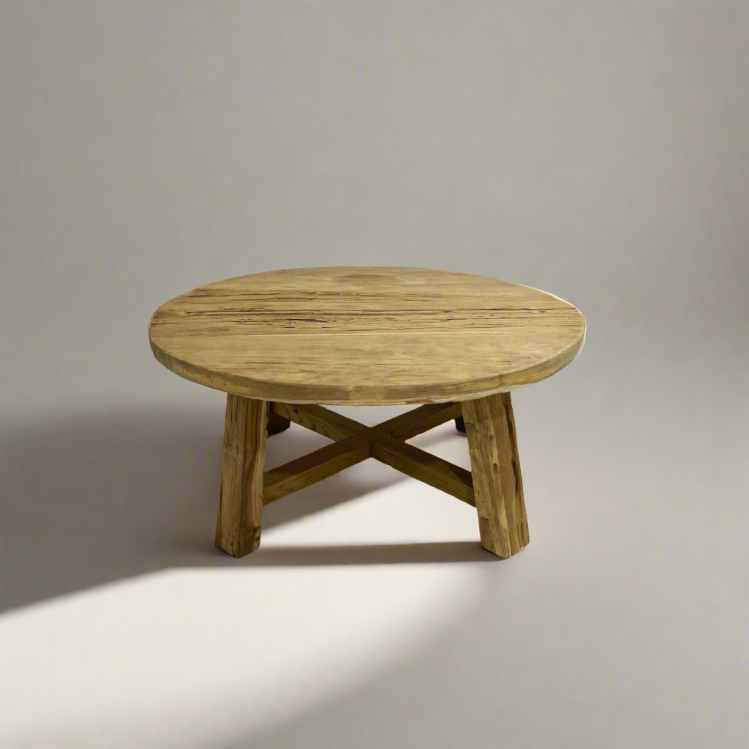 Round Rustic Teak Coffee Table 90cm