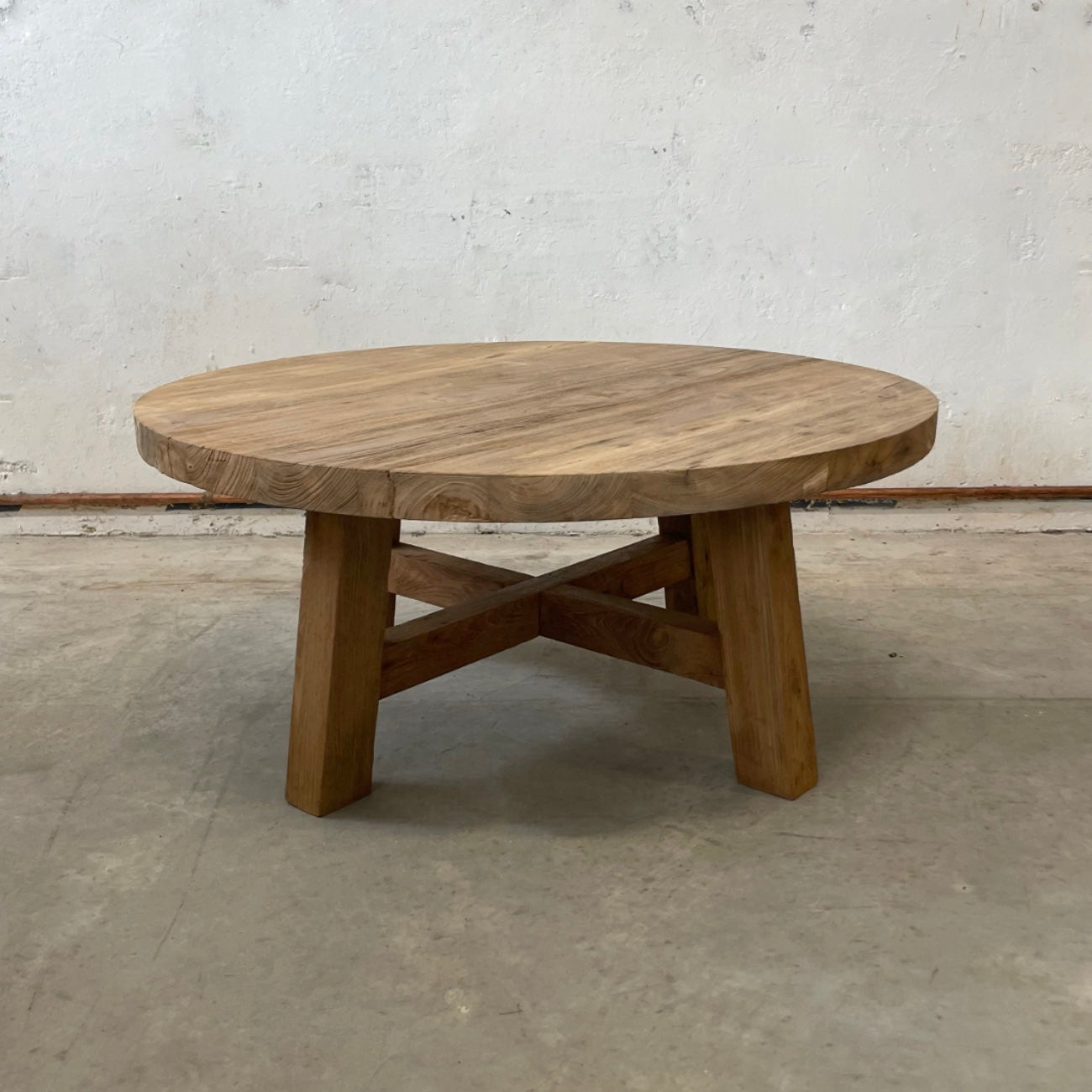 Round Rustic Teak Coffee Table 90cm