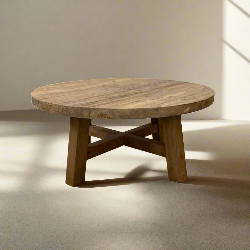 Round Rustic Teak Coffee Table 90cm