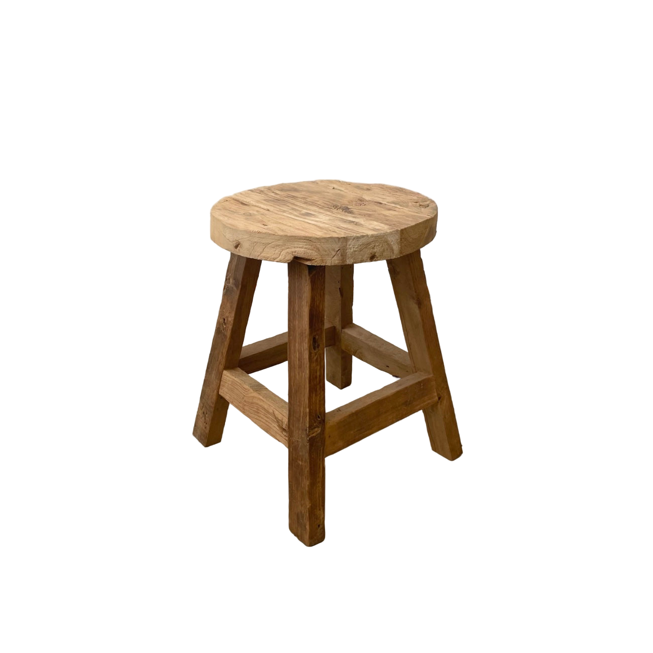 Round Rustic Workers Teak Stool