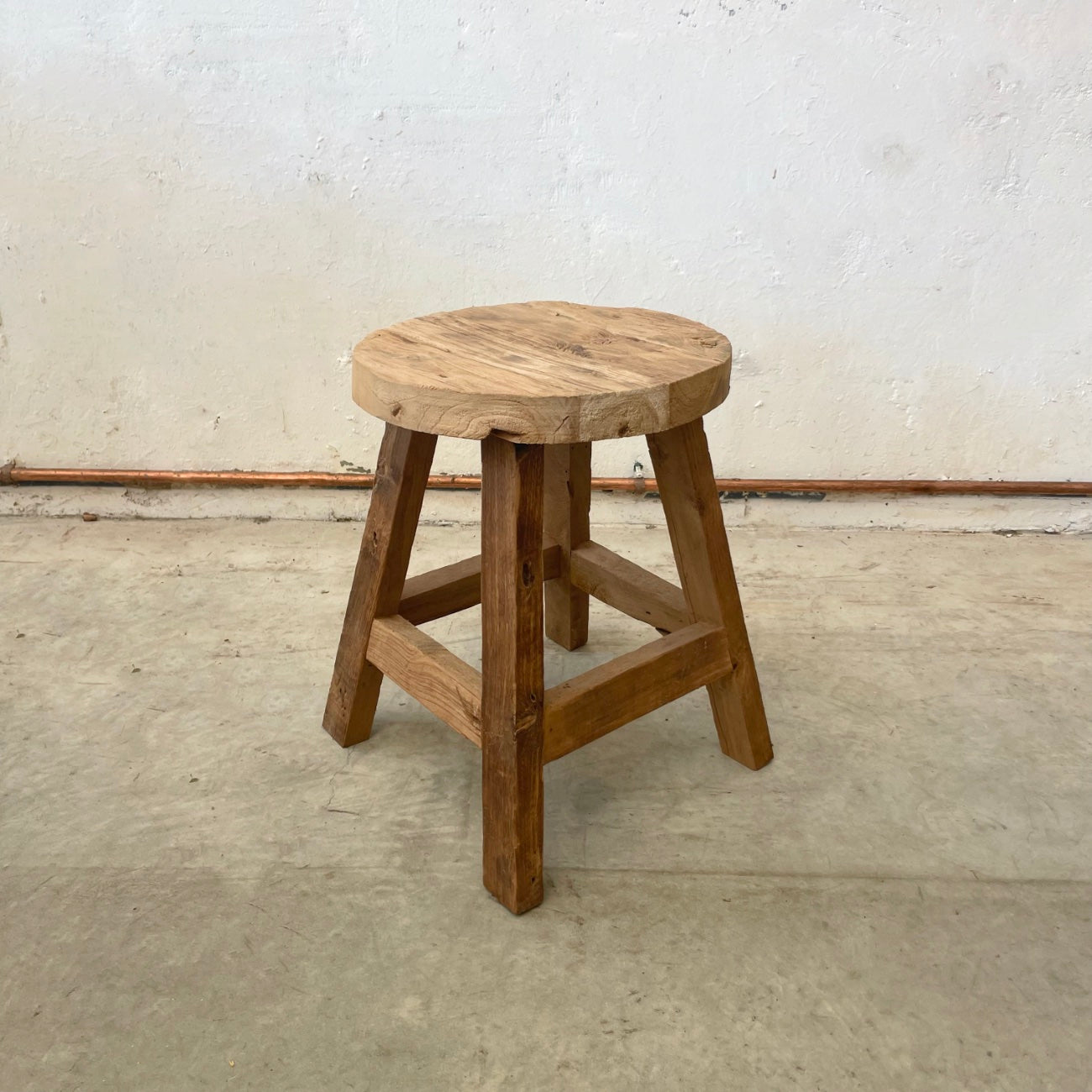 Round Rustic Workers Teak Stool