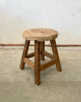 Round Rustic Workers Teak Stool