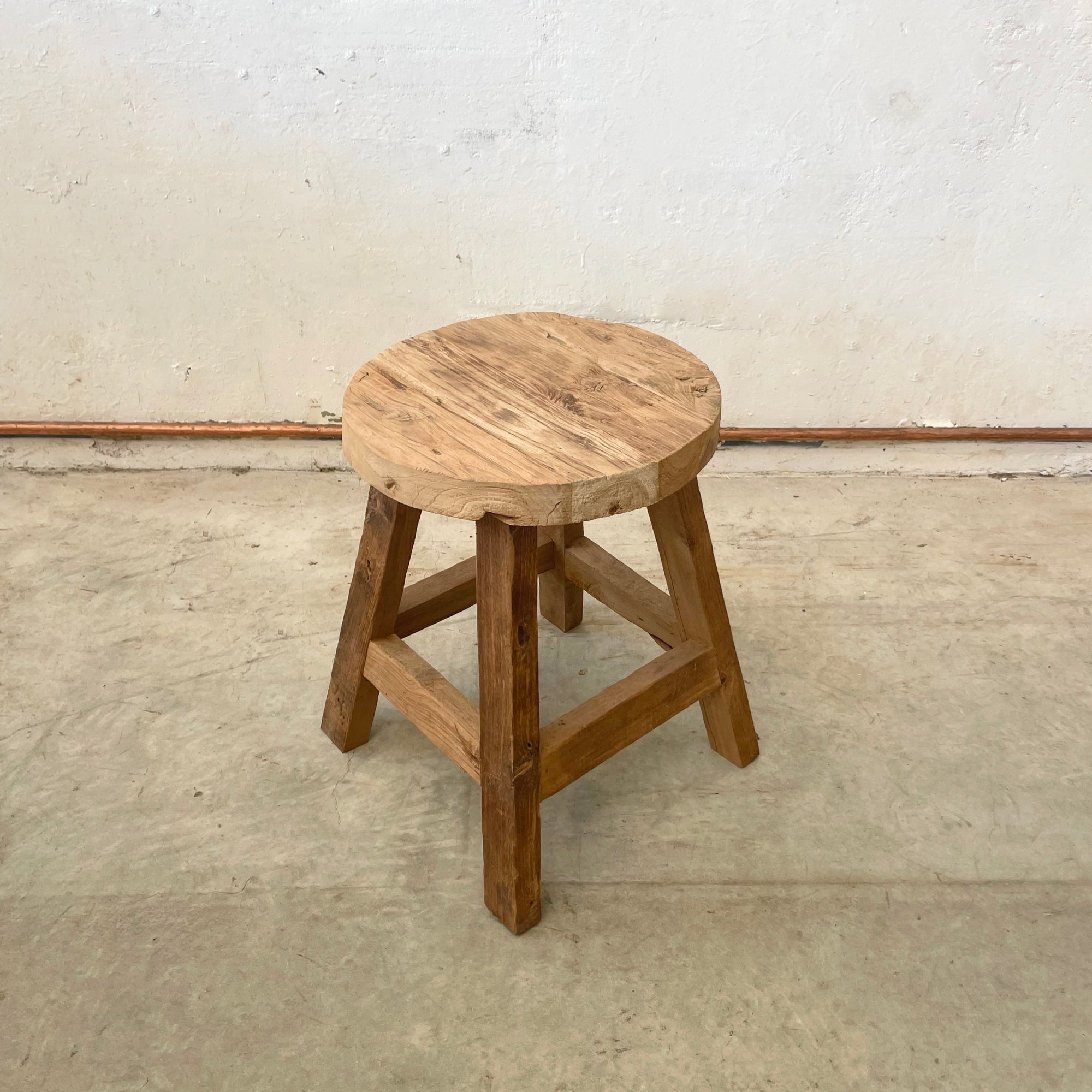 Round Rustic Workers Teak Stool