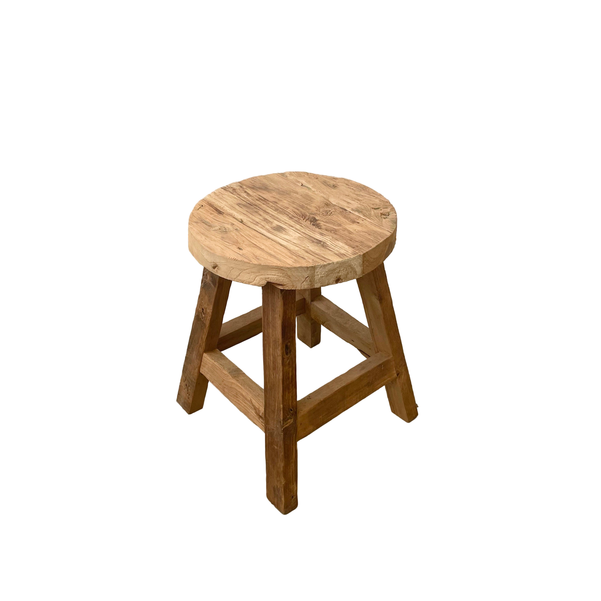 Round Rustic Workers Teak Stool