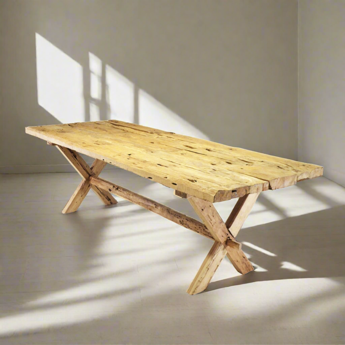 Rustic Teak Timber Cross Leg Dining Table 2.5m x 1m