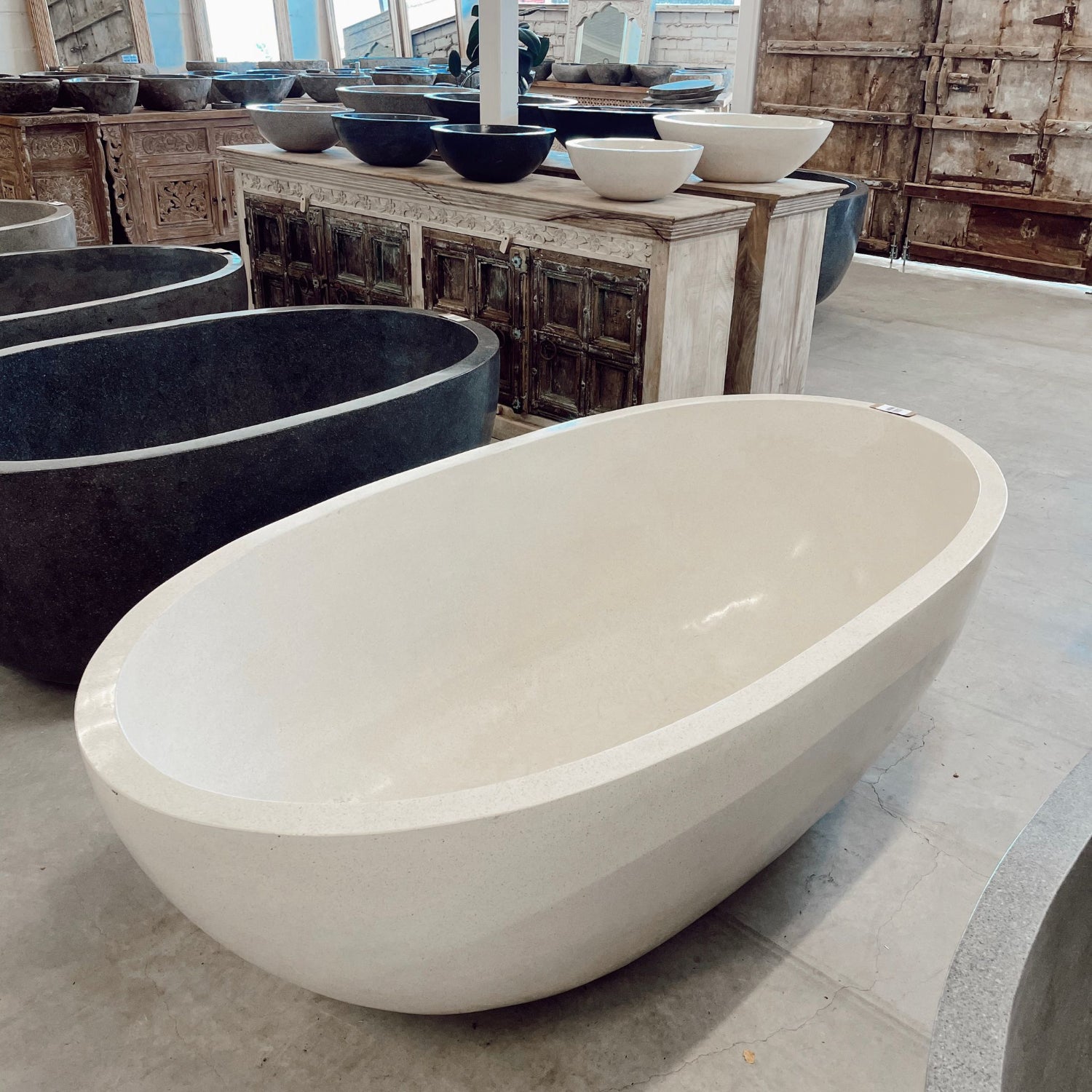 Oval Concrete Terrazzo Stone Bath 1750x900x550mm - Sandy White