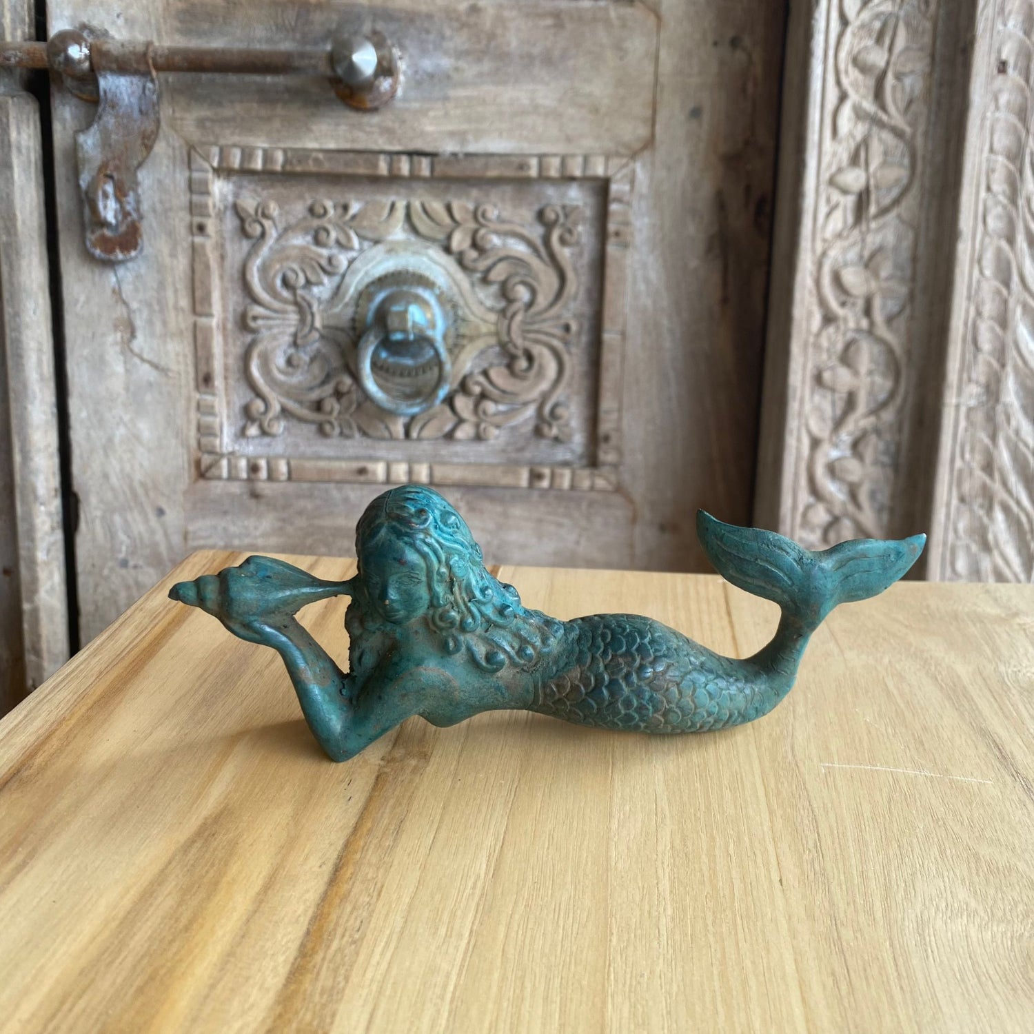 Small Moss Brass Mermaid Laying