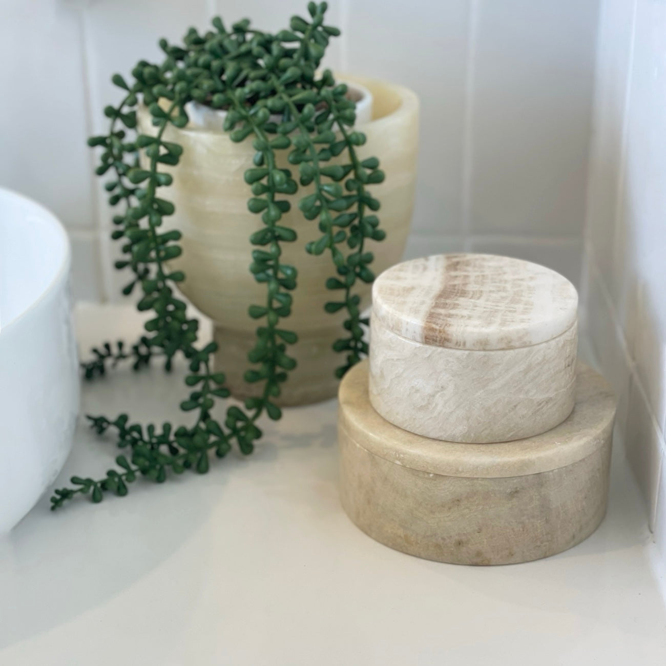 Small Round Onyx Stone Canister