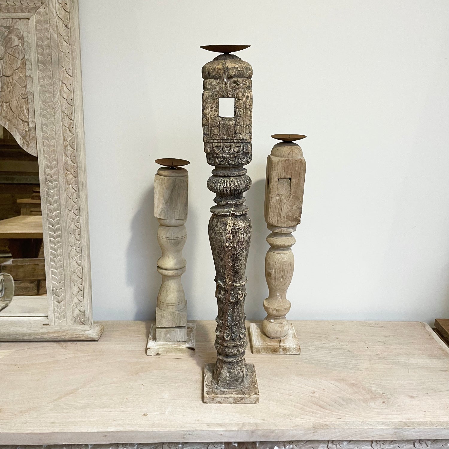 Tall Carved Indian Candle Stands - Assorted Designs