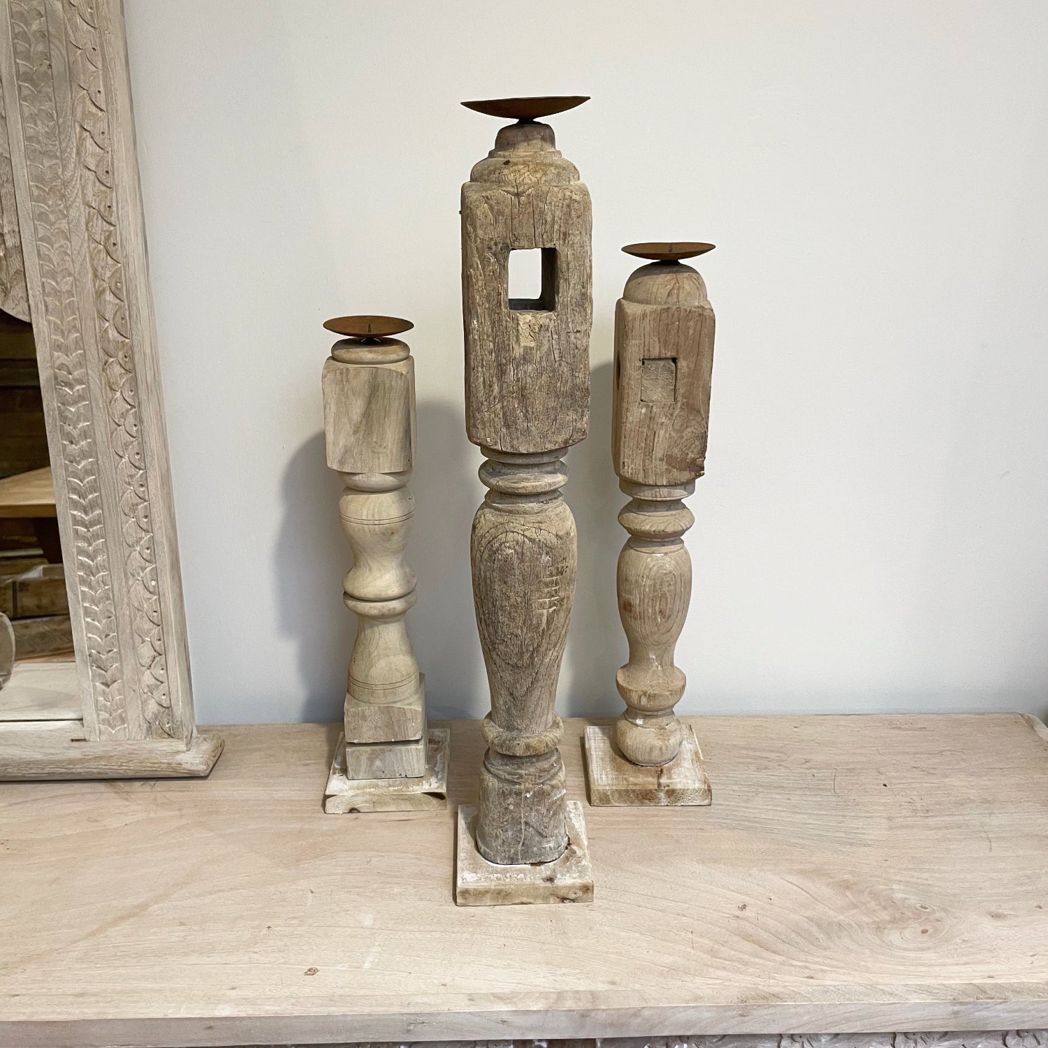 Tall Carved Indian Candle Stands - Assorted Designs