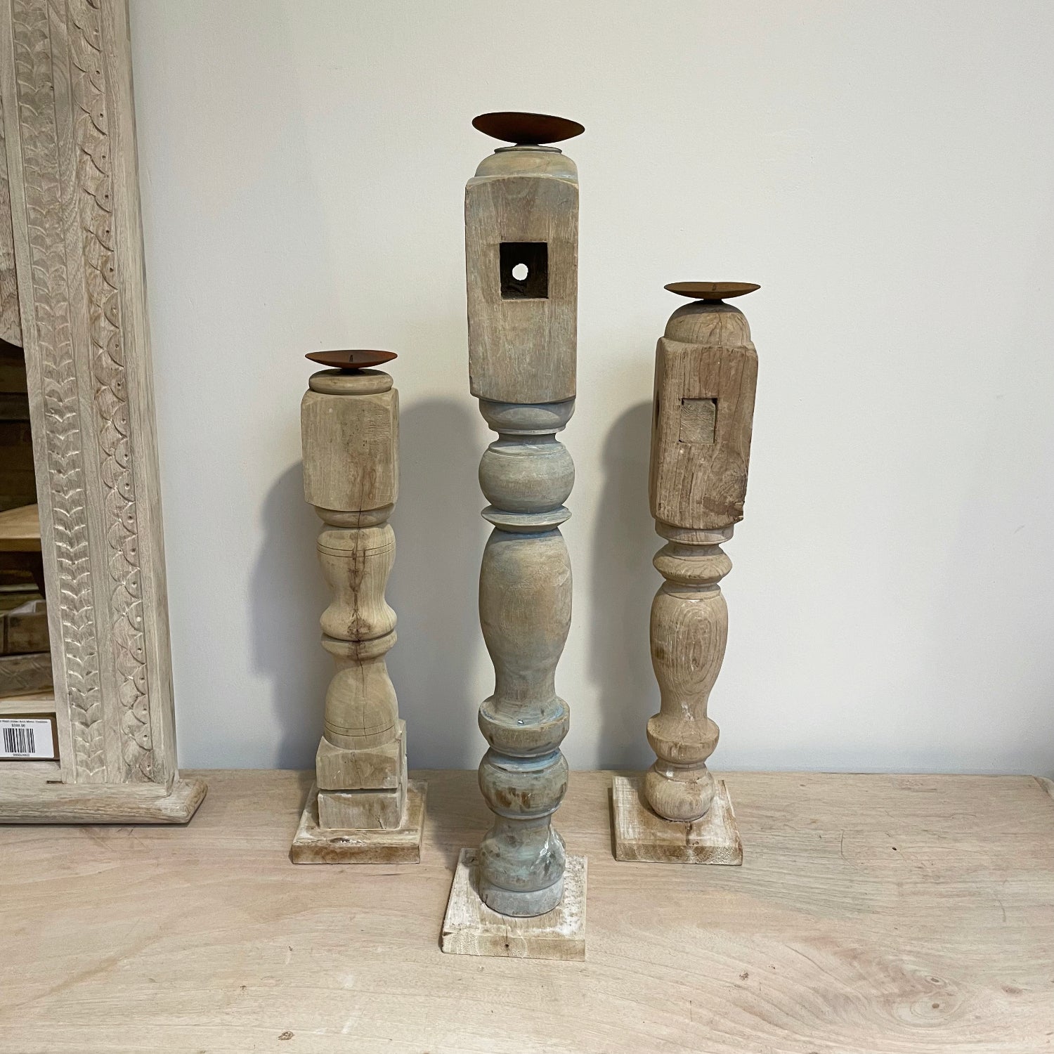 Tall Carved Indian Candle Stands - Assorted Designs