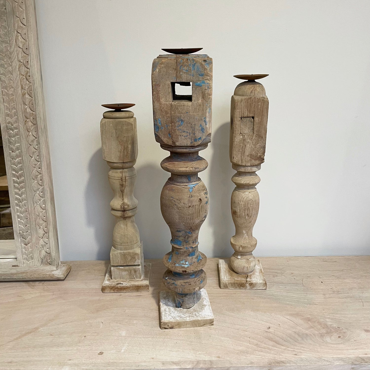 Tall Carved Indian Candle Stands - Assorted Designs