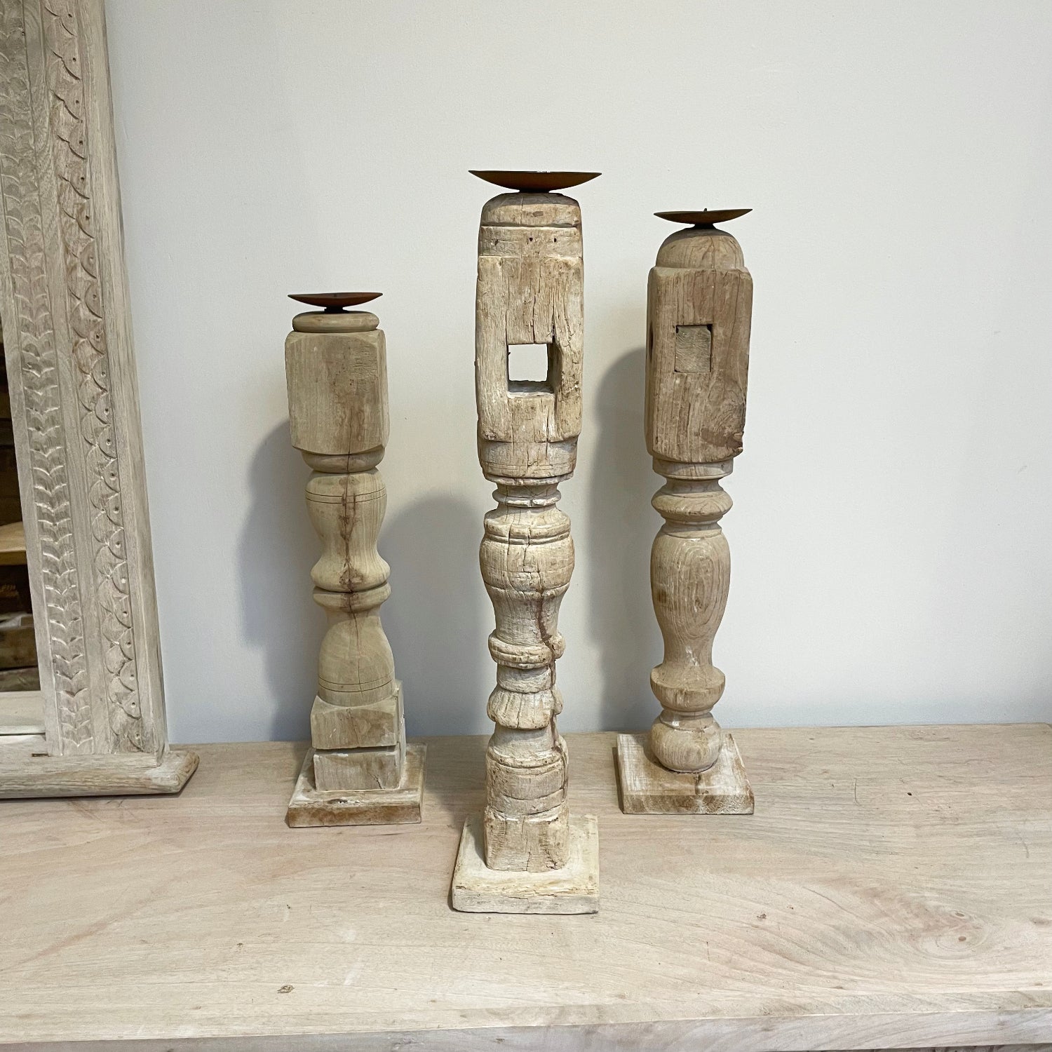 Tall Carved Indian Candle Stands - Assorted Designs