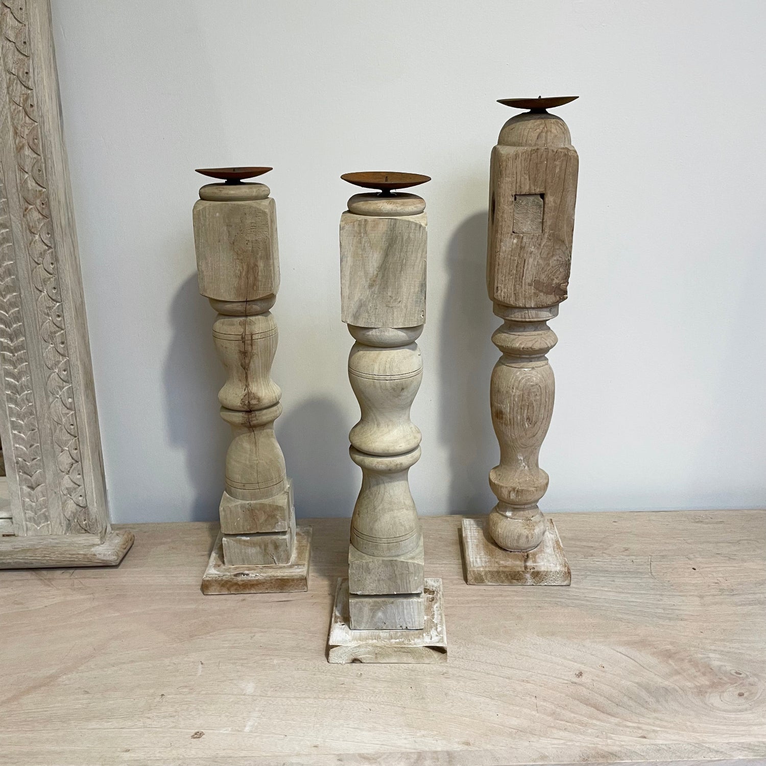 Tall Carved Indian Candle Stands - Assorted Designs