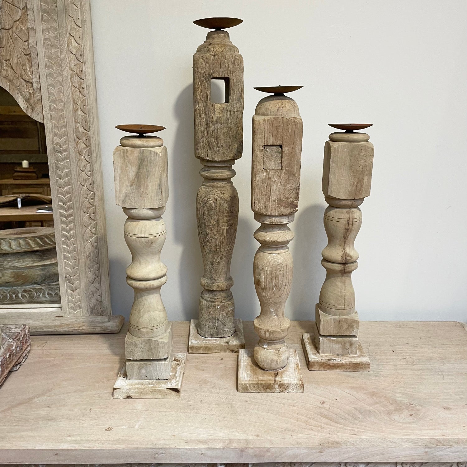 Tall Carved Indian Candle Stands - Assorted Designs