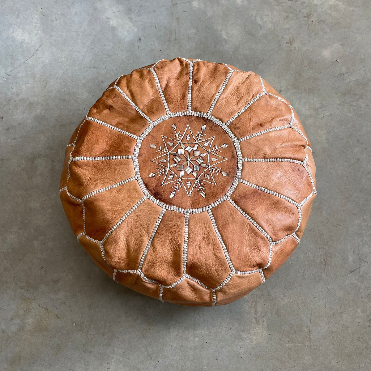 Tan Moroccan Leather Pouffe Cover