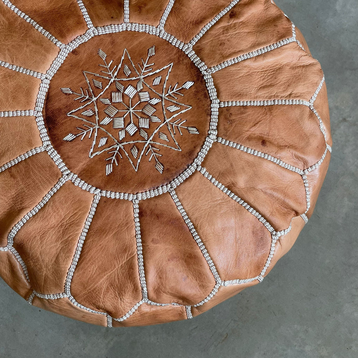 Tan Moroccan Leather Pouffe Cover