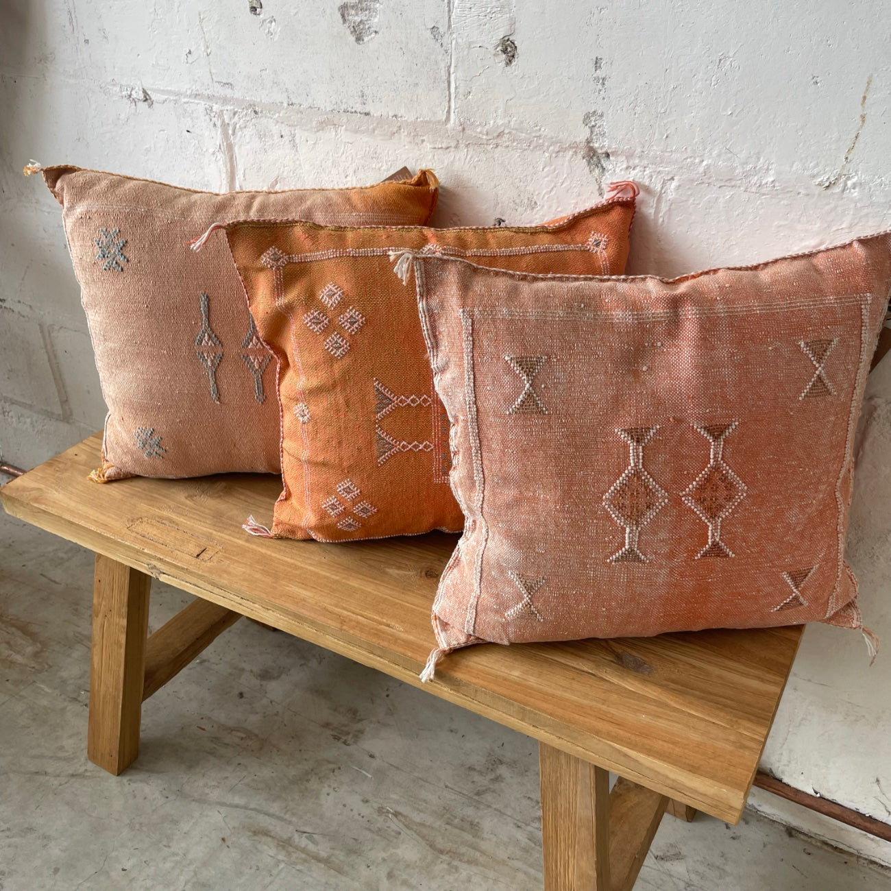 Moroccan Cactus Silk Square Cushion Cover - Tangerine