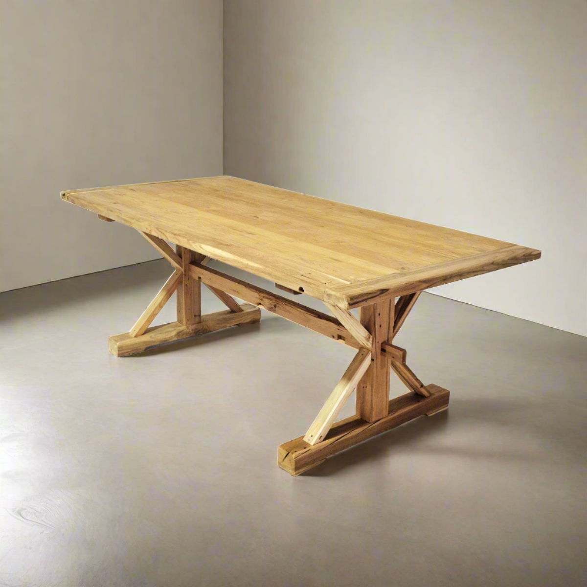 Teak Timber Cross Leg Dining Table 2.5m x 1m