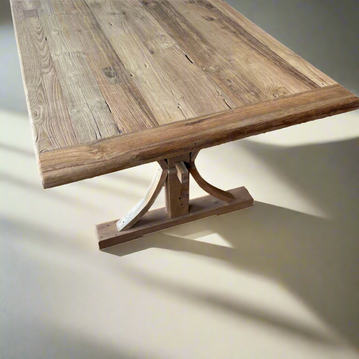 Teak Timber Curved Cross Leg Dining Table 2.5m x 1m