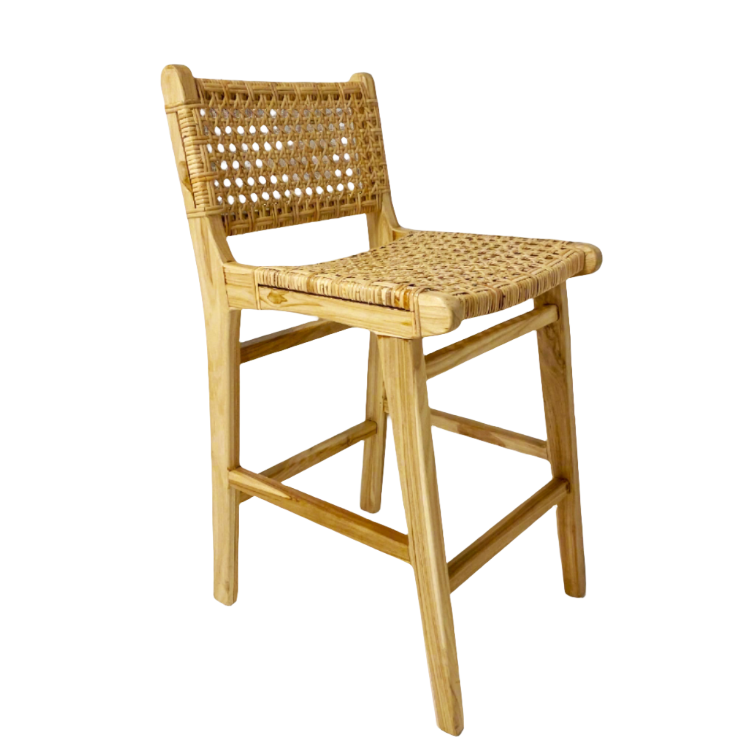 Villa Woven Teak Counter Stool with Back - Set of 4