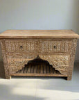 Kalak White Wash Carved Teak Console - 120cm Length