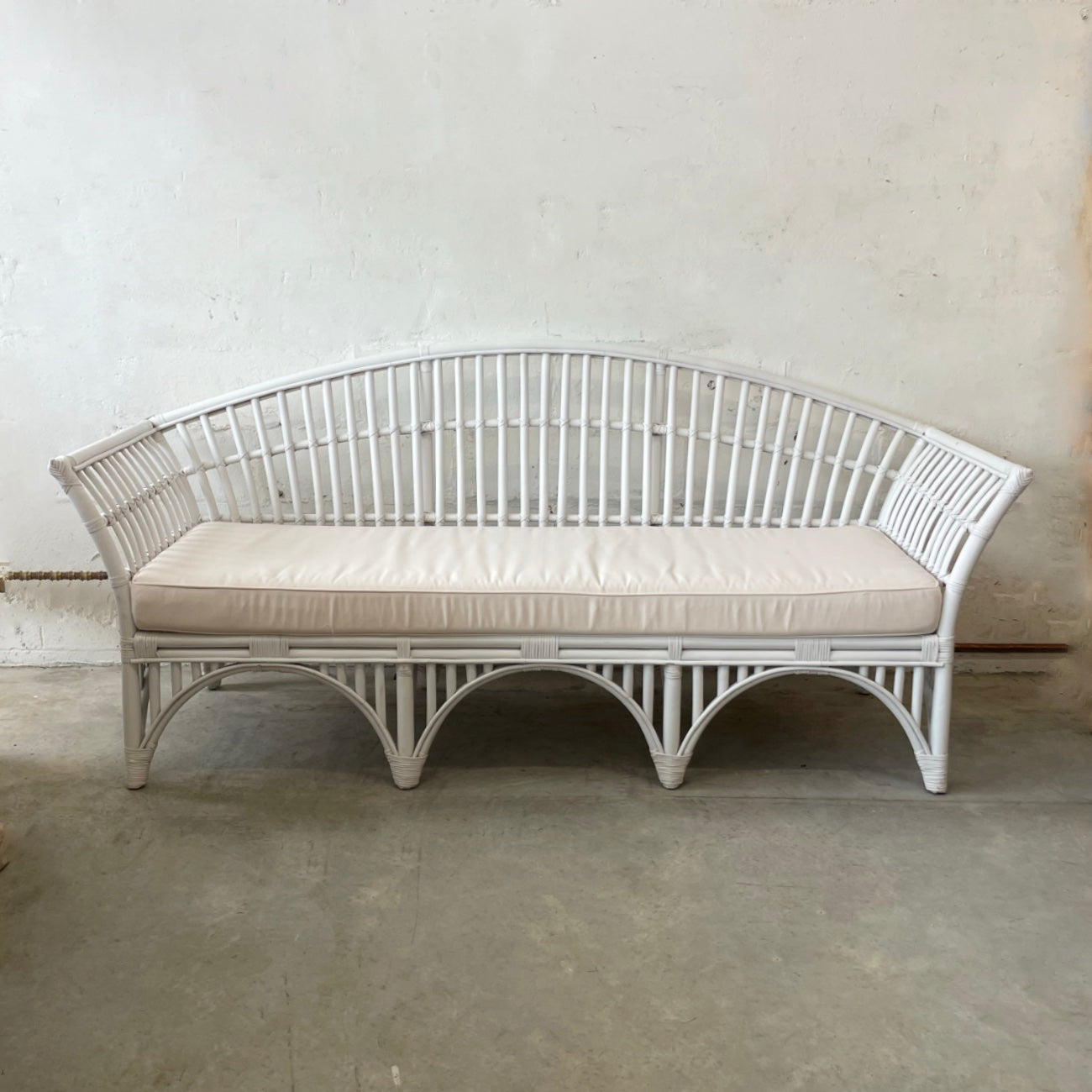 White Bangalow Split Cane 3 Seater Lounge