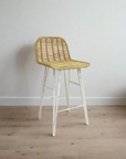White Steel + Rattan Counter Stool with Low Back - Set of 2