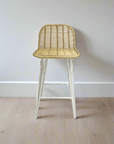 White Steel + Rattan Counter Stool with Low Back - Set of 2
