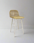 White Steel + Rattan Counter Stool with Low Back - Set of 2