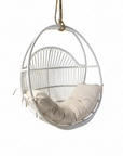 OUTDOOR Steel Framed White Synthetic Rattan Round Single Cane Hanging Chair - Made To Order