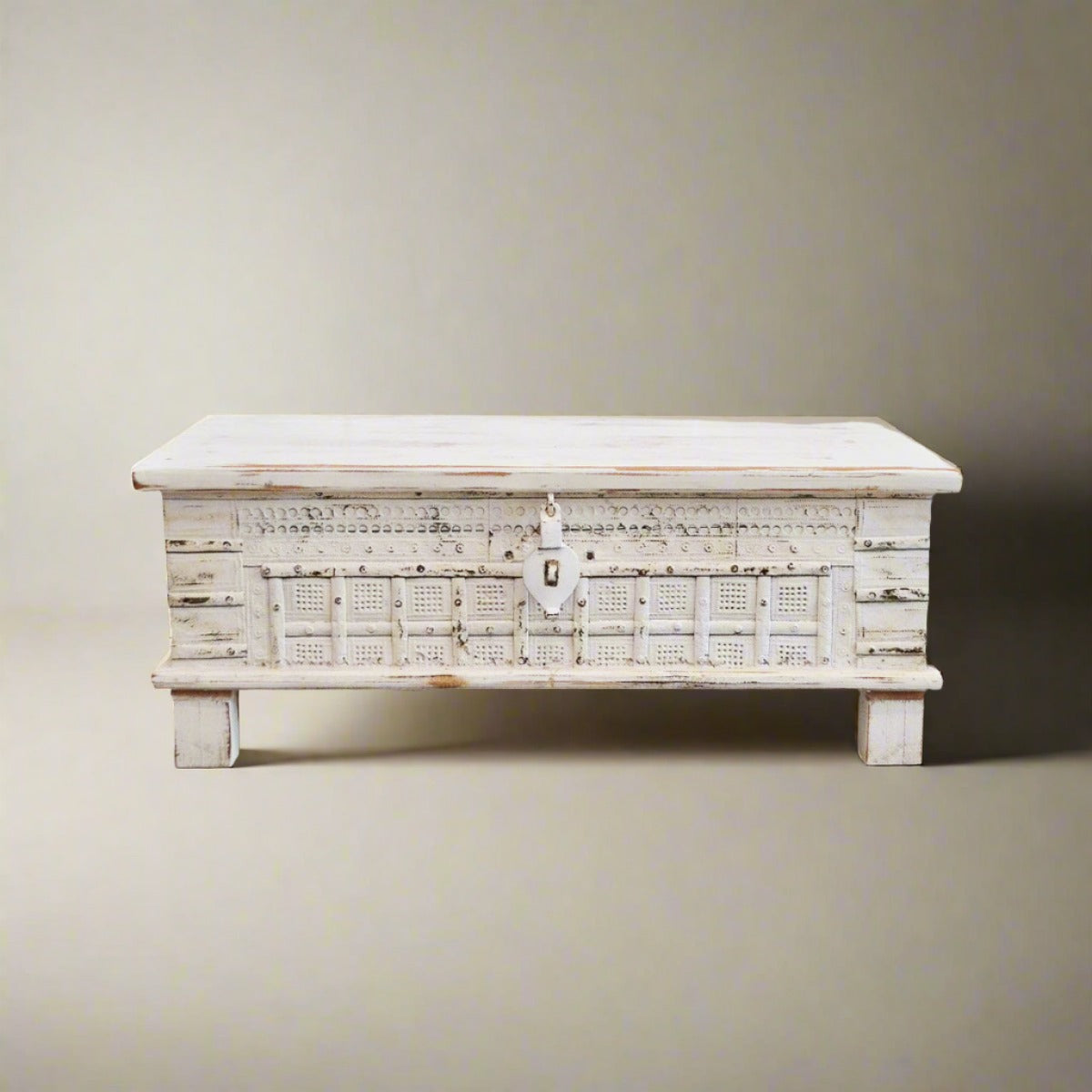 White Wash Indian Timber Dowry Chest | Assorted Sizes + Designs