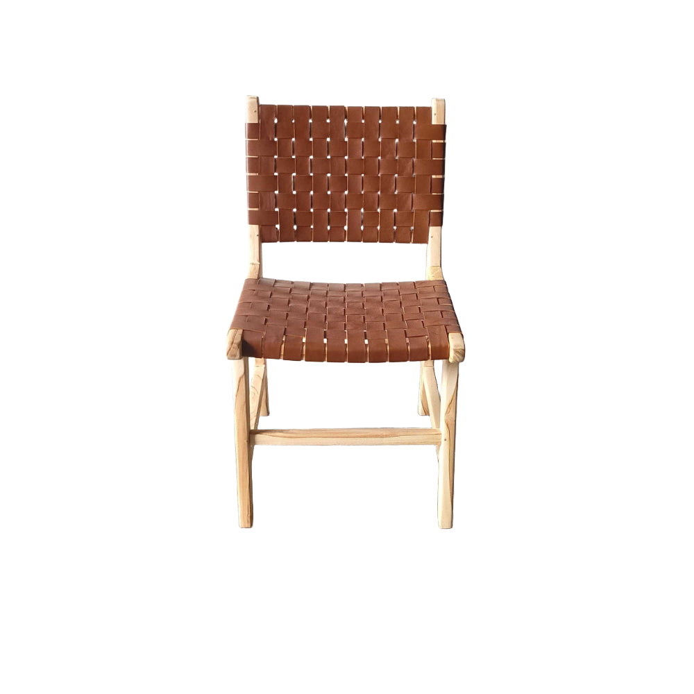 Woven Leather + Teak Dining Chair - Set of 2 – Paradise Living Co.