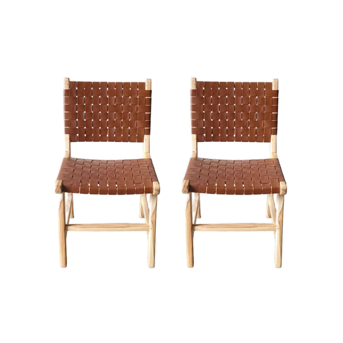 Woven Leather + Teak Dining Chair - Set of 2 – Paradise Living Co.