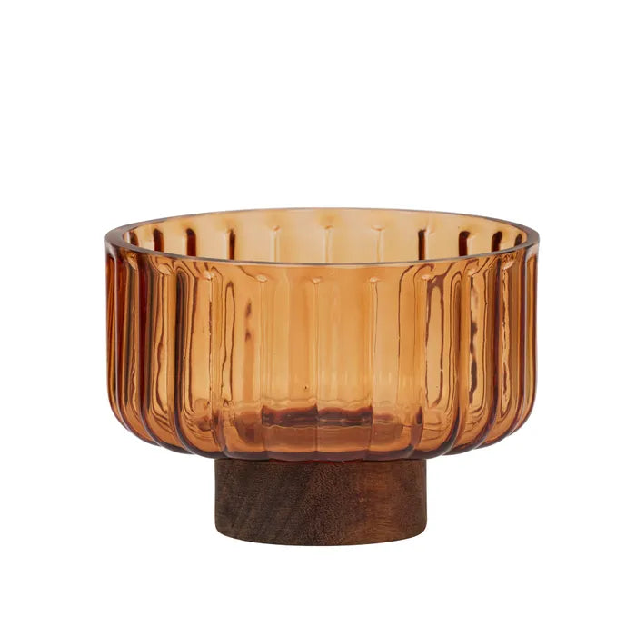 Mardin Glass/Wood Footed Bowl 14x9.2cm