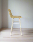White Steel + Rattan Counter Stool with Low Back - Set of 2