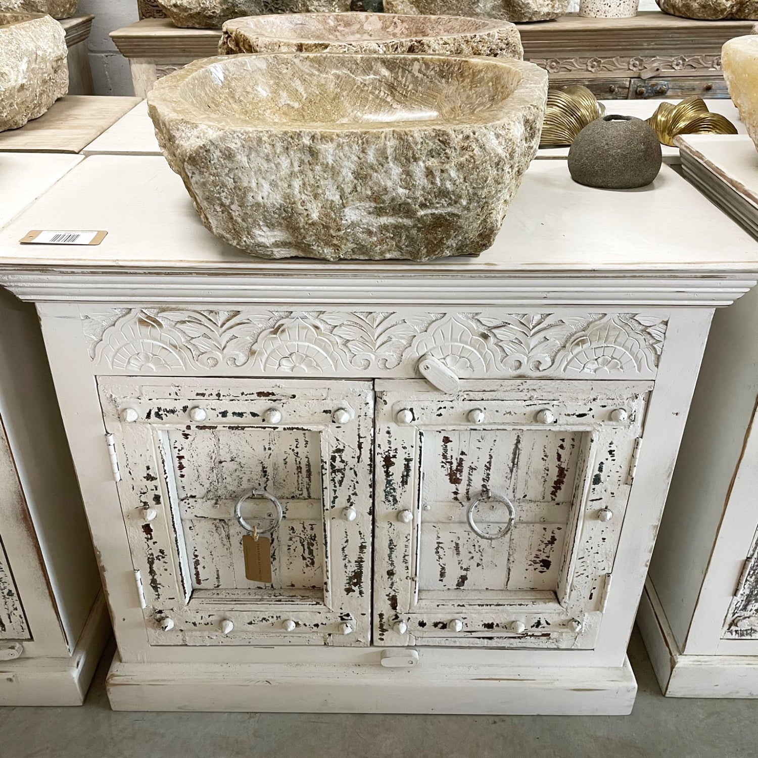 Indian White Wash Timber 90cm Vanity | Assorted Designs