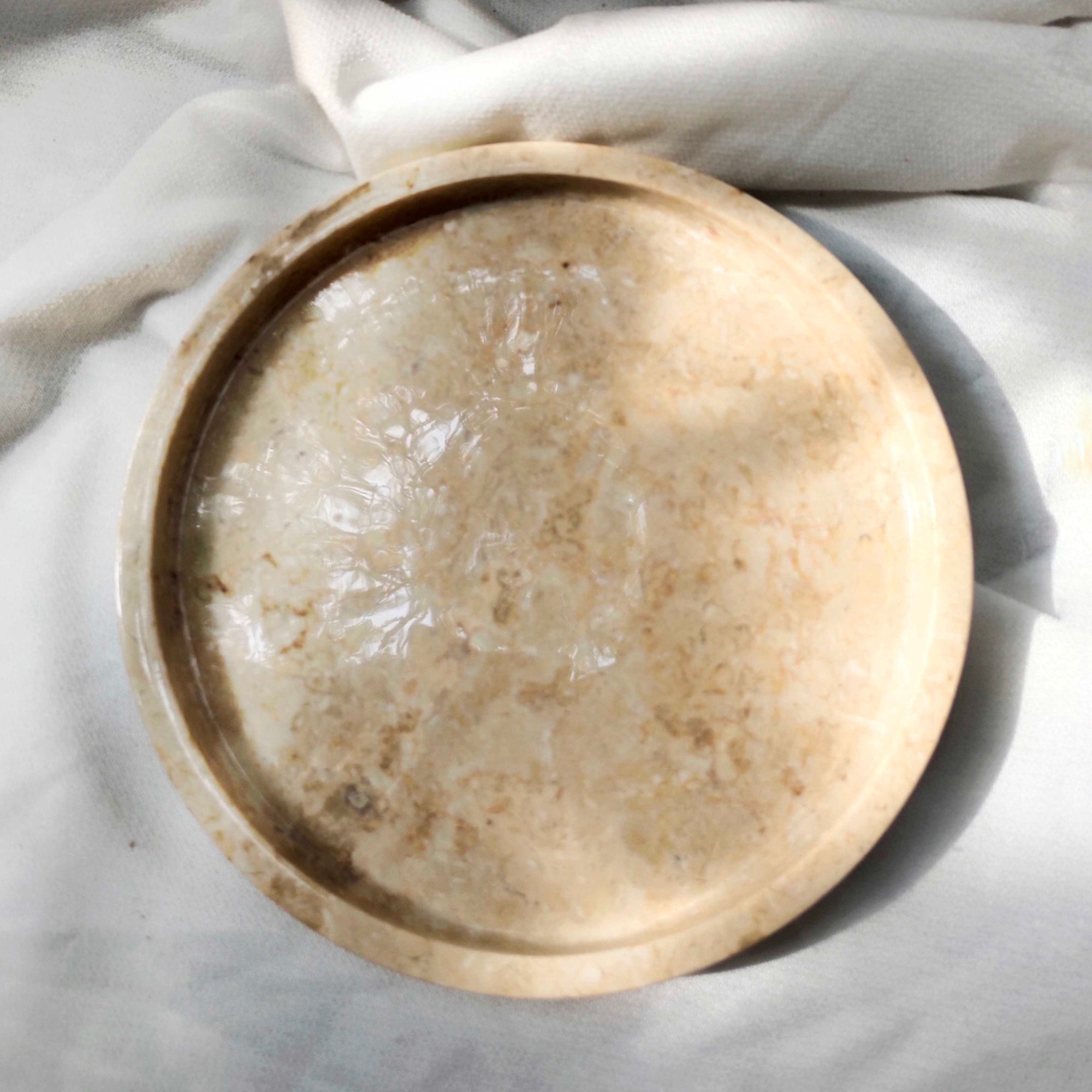 Beige Marble Stone Round Tray 20cm Dia