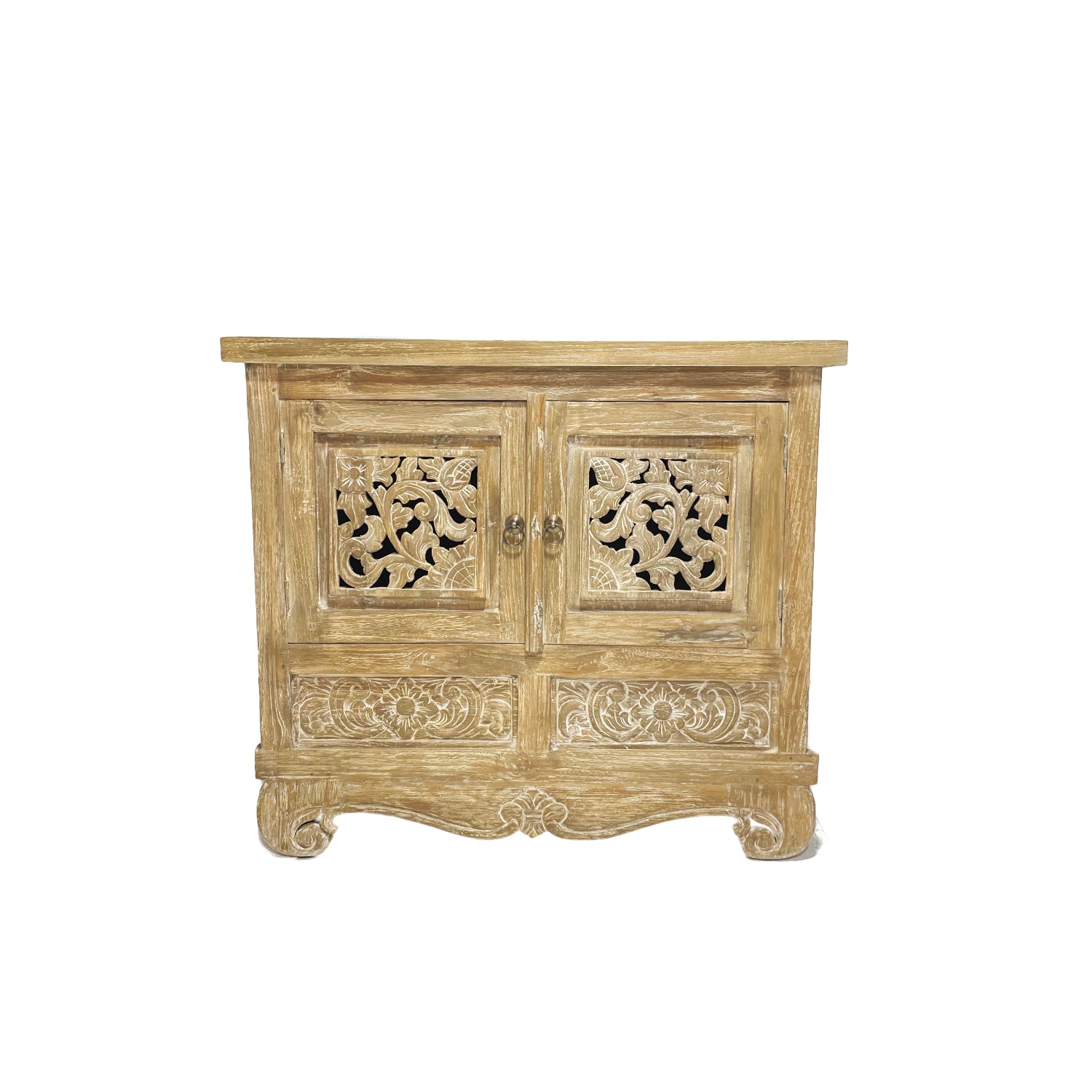 Belang White Wash Carved Teak Vanity - 90cm Length