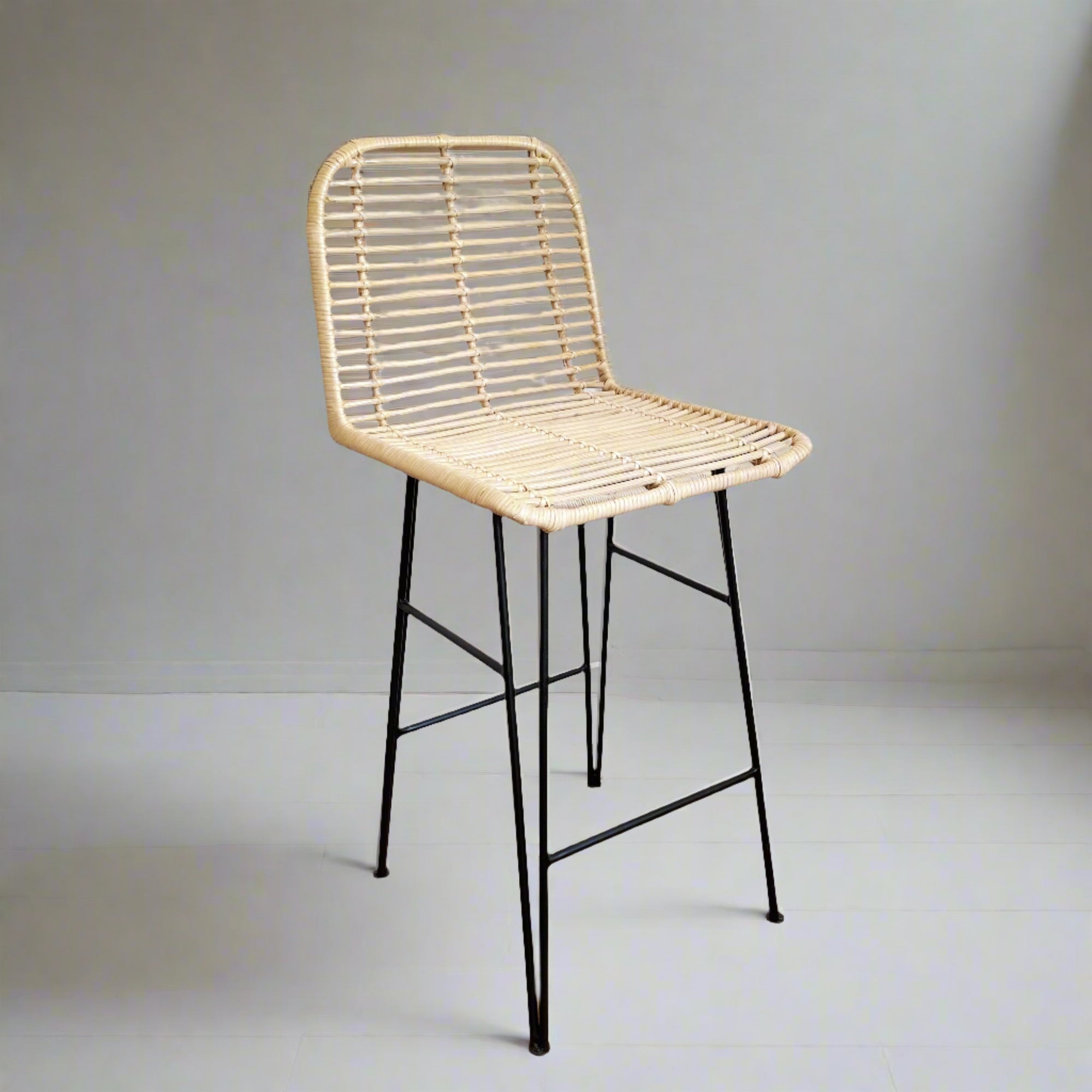 Black Steel + Rattan Counter Stool with Low Back | Pre Order