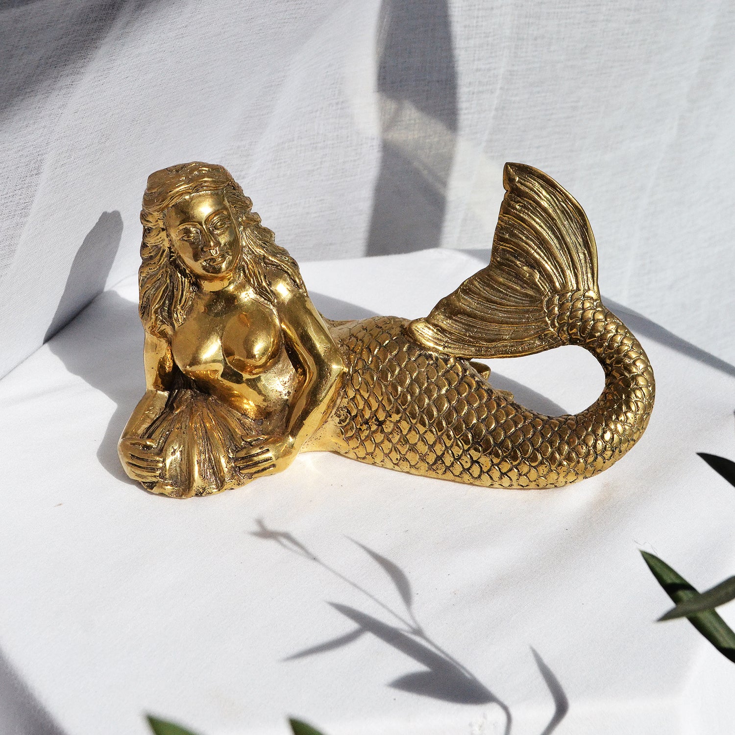 Brass Lounging Mermaid and Shell