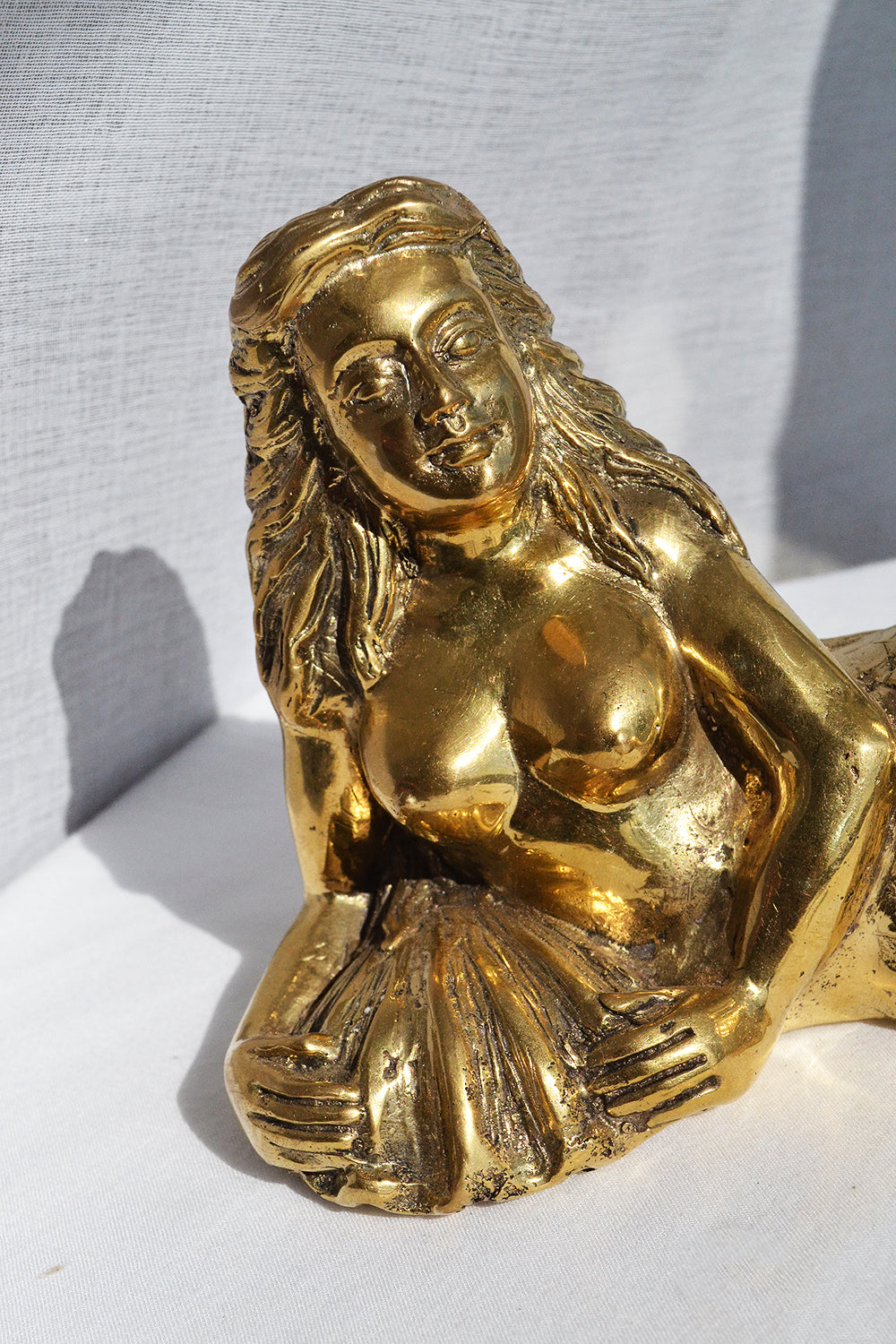 Brass Lounging Mermaid and Shell