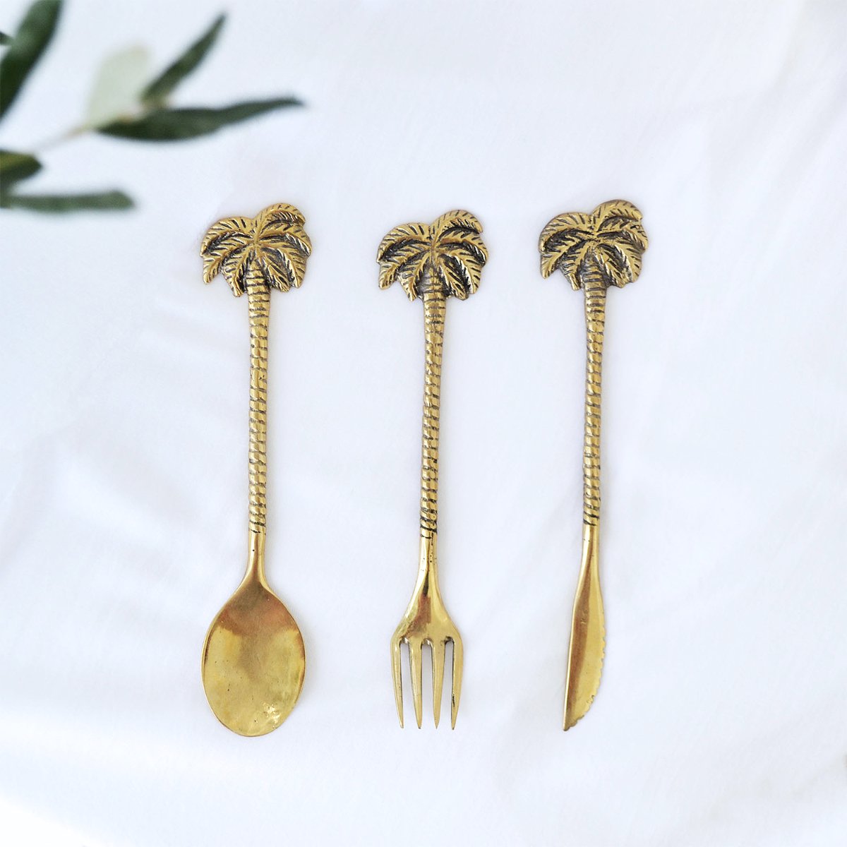 Brass Tropical Palm Dessert Fork