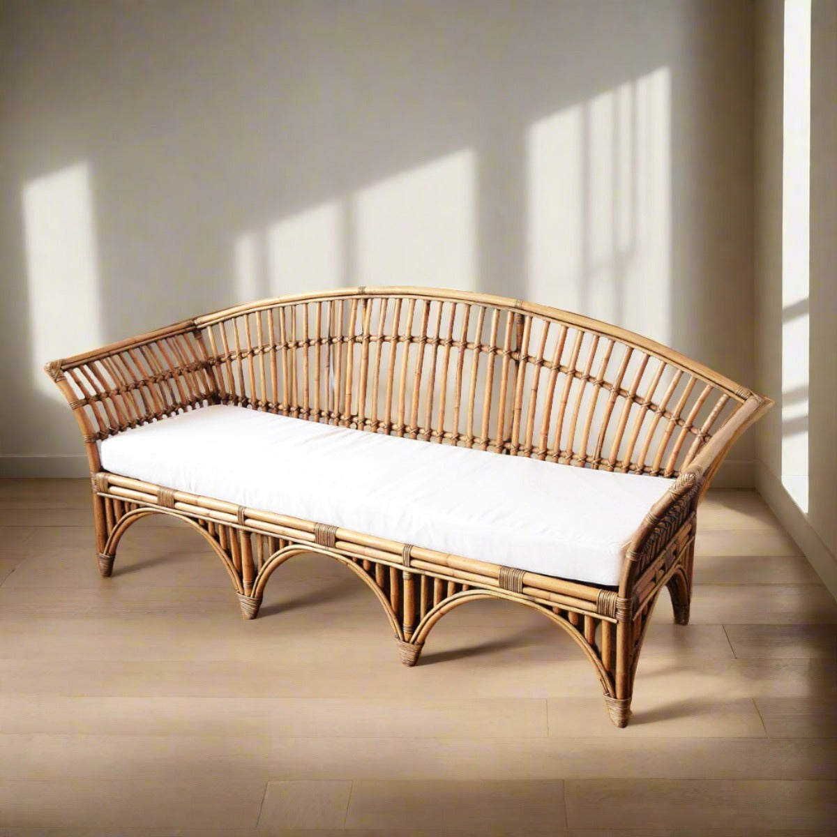 Caramel Bangalow Split Cane 3 Seater Lounge